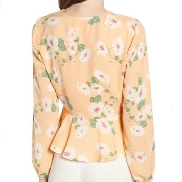 Leith Orange Peplum Blouse with Notched Collar and Long Sleeves - Picture 2 of 9